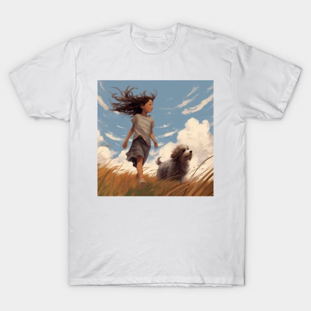 Windy Day to walk her dog T-Shirt by Liana Campbell